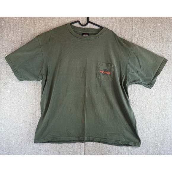 Mens Sz XXL Harley Davidson GREEN T Shirt Loveland Colorado - Picture 1 of 6